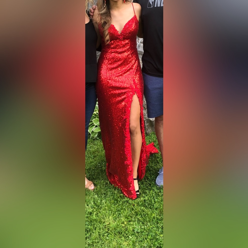 Red sequin prom dress